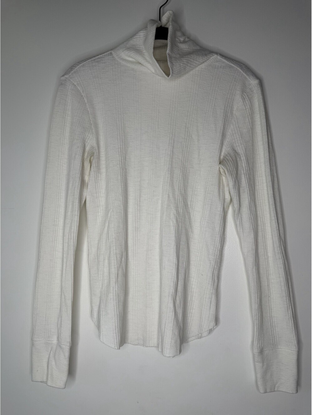 Aerie Turtleneck Top Womens Medium White Ribbed Knit Long Sleeve Essential Shirt